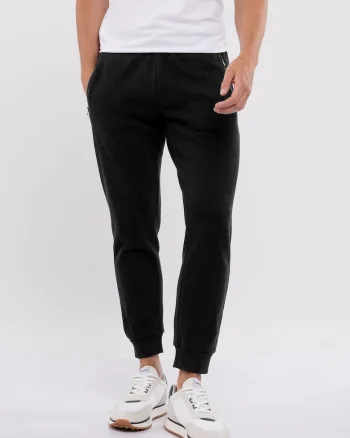 Pantaloni jogger din amestec de bumbac cu buzunare si fermoar,  N-Nicer, Negru, Negru