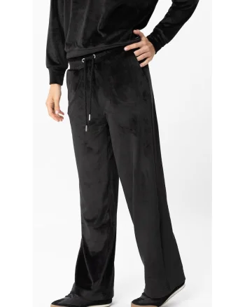 Pantaloni de trening din velur cu croiala ampla,  N-Case, Negru, Negru
