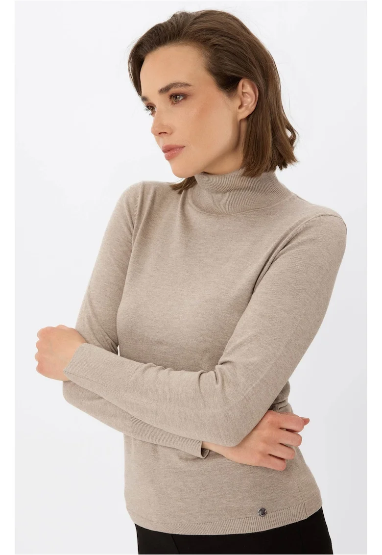 Pulover cu guler inalt  S-Juli, dama, usor, bej melange, Bej melange