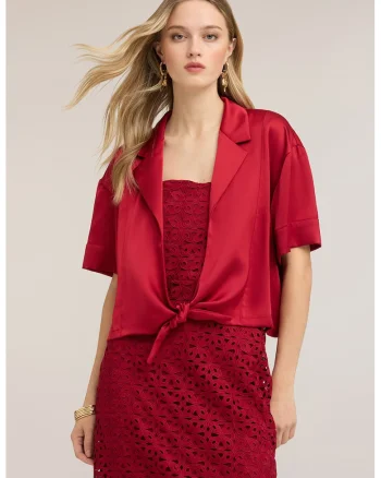 Cardigan fara inchidere cu aspect satinat, Rosu cireasa