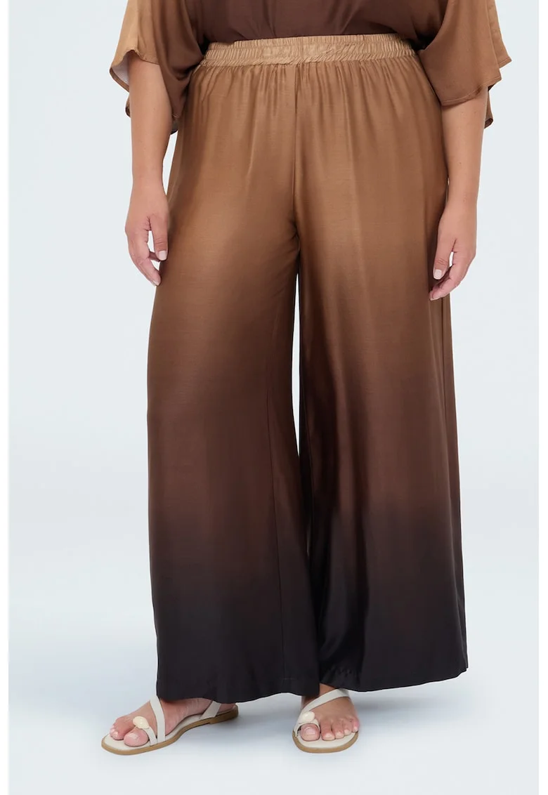 Pantaloni cu croiala ampla si aspect in degrade, Maro
