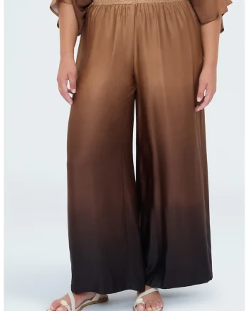 Pantaloni cu croiala ampla si aspect in degrade, Maro