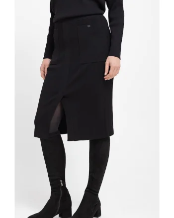 Fusta midi tricotata cu buzunare  G-Piko, cu slit frontal, neagra, Negru