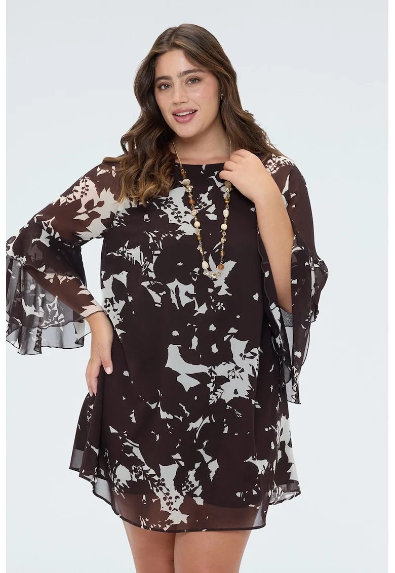 Rochie vaporoasa cu imprimeu grafic, Negru/Alb murdar