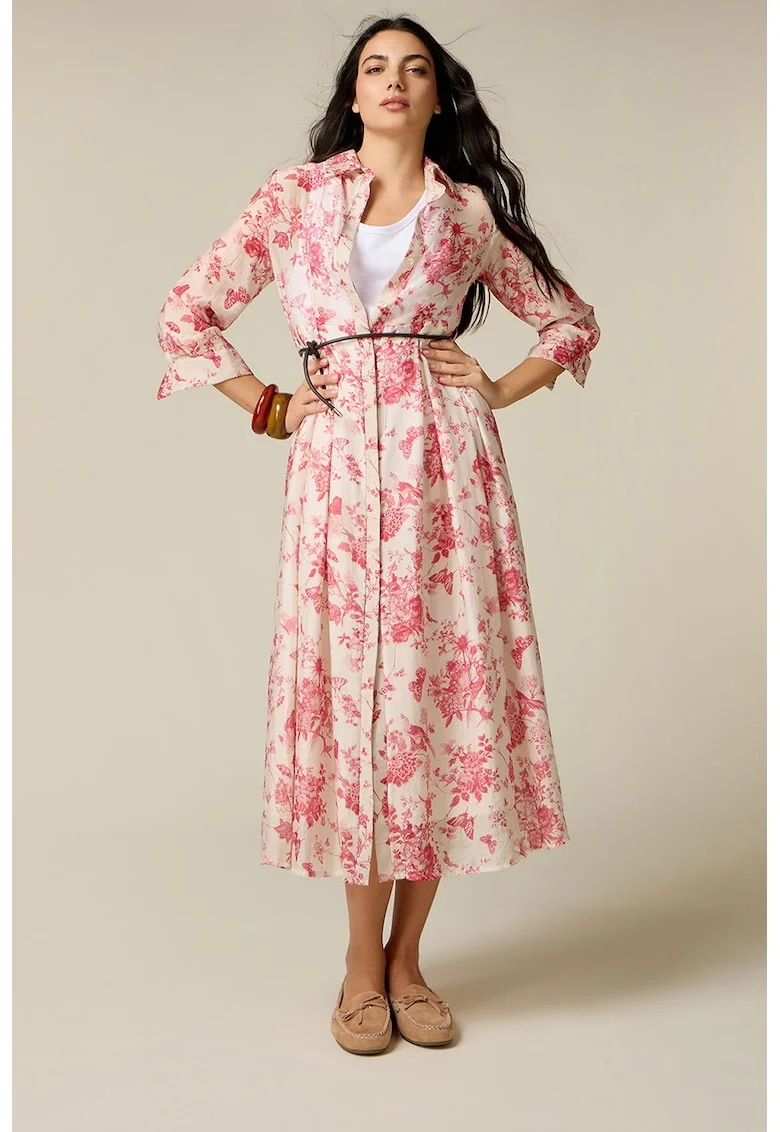 Rochie-camasa din amestec de lyocell, Alb/Roz