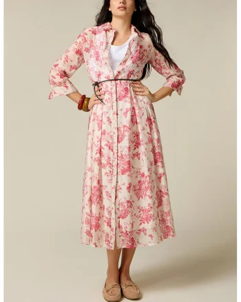 Rochie-camasa din amestec de lyocell, Alb/Roz