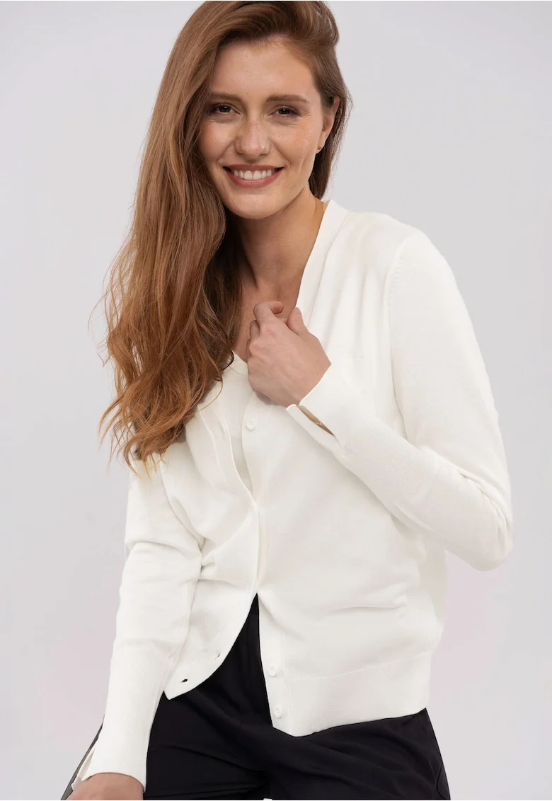 Cardigan  S-Vivi pentru femei, scurt, crem, Alb crem