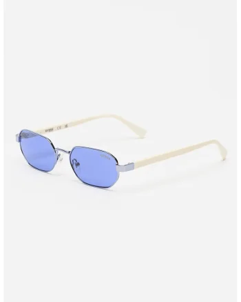 Ochelari de soare unisex hexagonali, Alb murdar/Argintiu