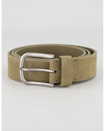 Curea de piele intoarsa cu model uni, Verde stins