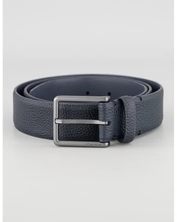 Curea din piele granulata si logo metalic Warmth, Bleumarin