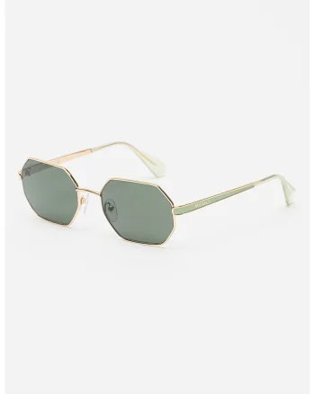 Ochelari de soare hexagonali cu detaliu logo, Auriu/Verde pal