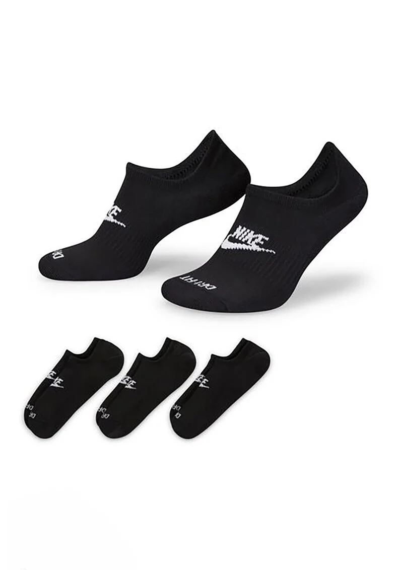 Set de sosete foarte scurte unisex cu tehnologie Dri-Fit Everyday Plus Cushioned - 3 perechi, Alb/Negru