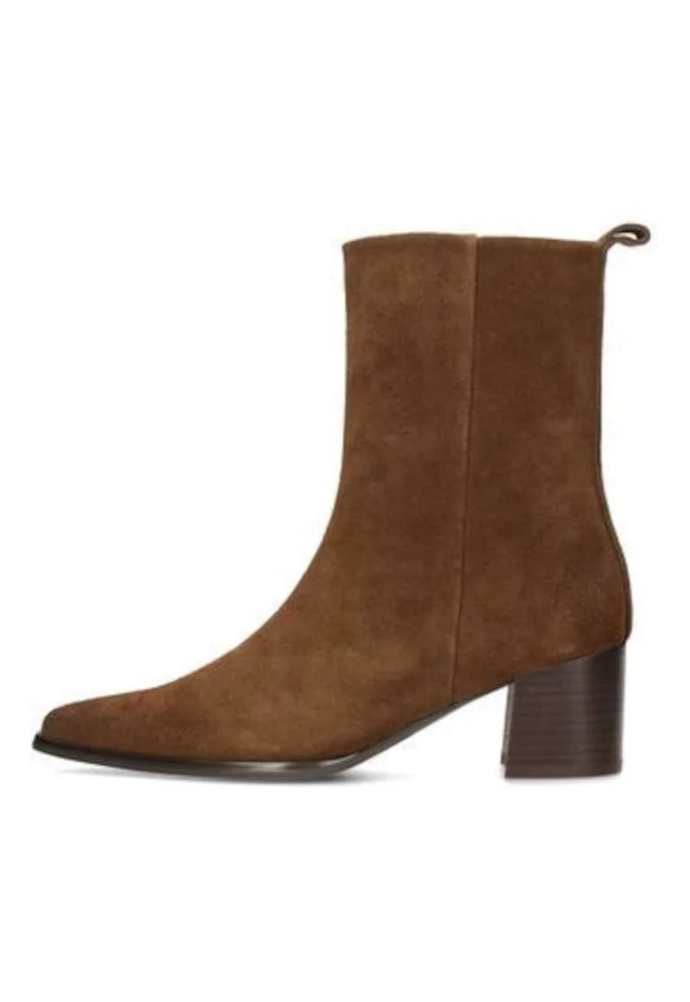Botine din piele intoarsa cu toc masiv