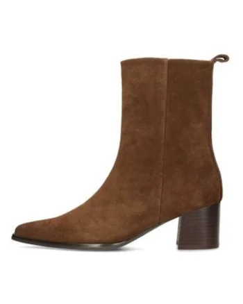 Botine din piele intoarsa cu toc masiv