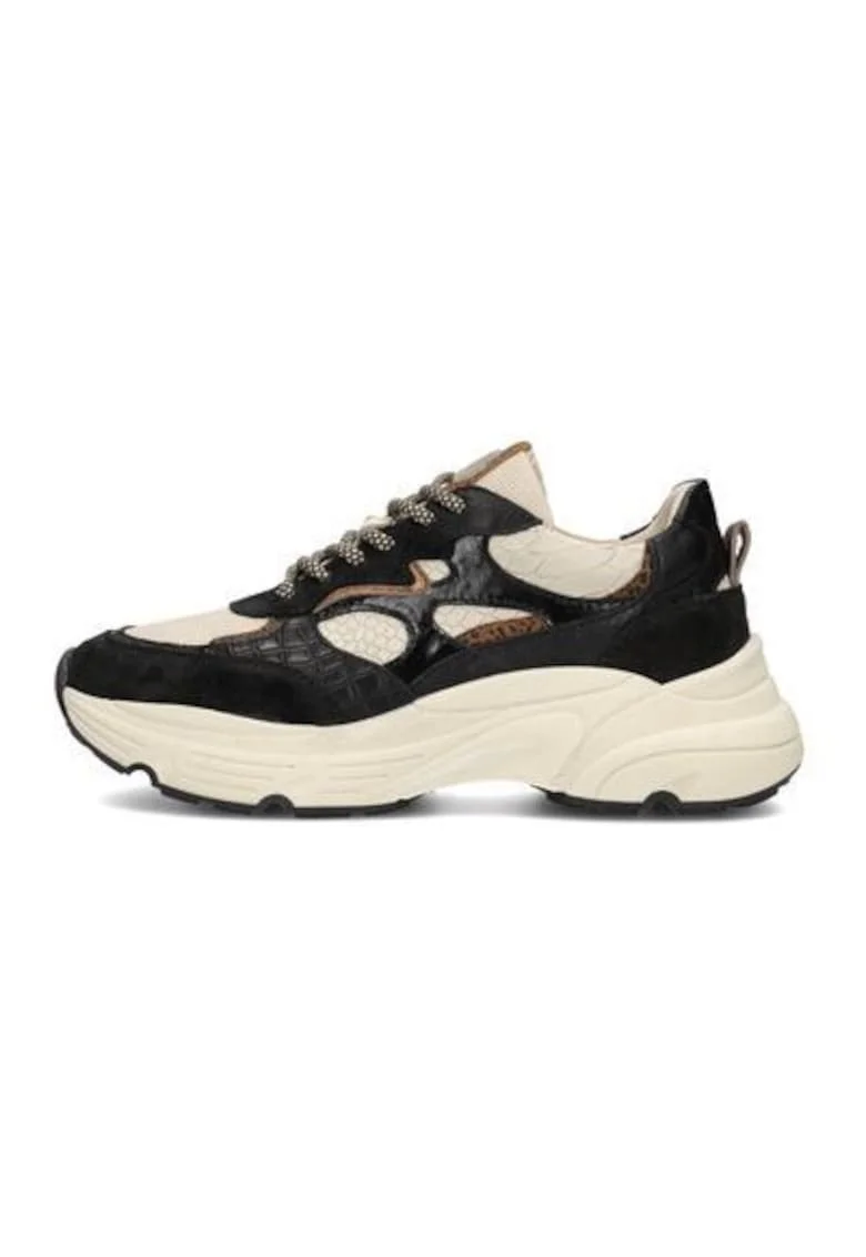 Pantofi sport Tokio din piele cu sireturi si accente animal print
