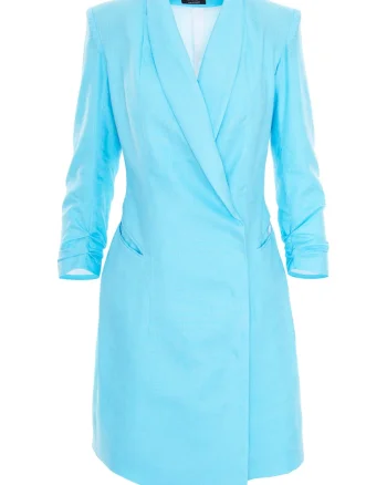 Rochie-sacou din in cu maneci 3/4, Turcoaz deschis