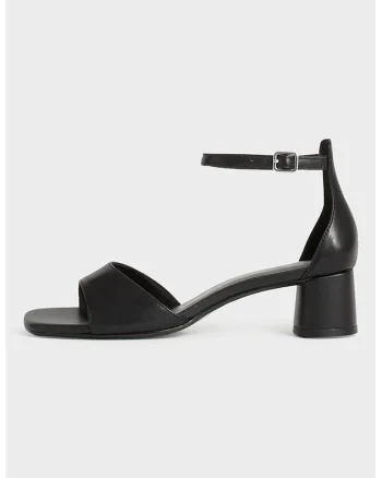 Sandale din piele cu toc si bareta pe glezna Piper, Negru