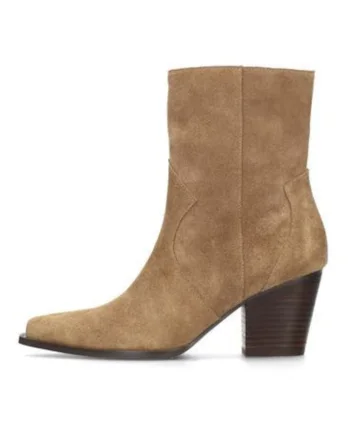 Botine din piele intoarsa cu toc cubanez Beau, Maro camel