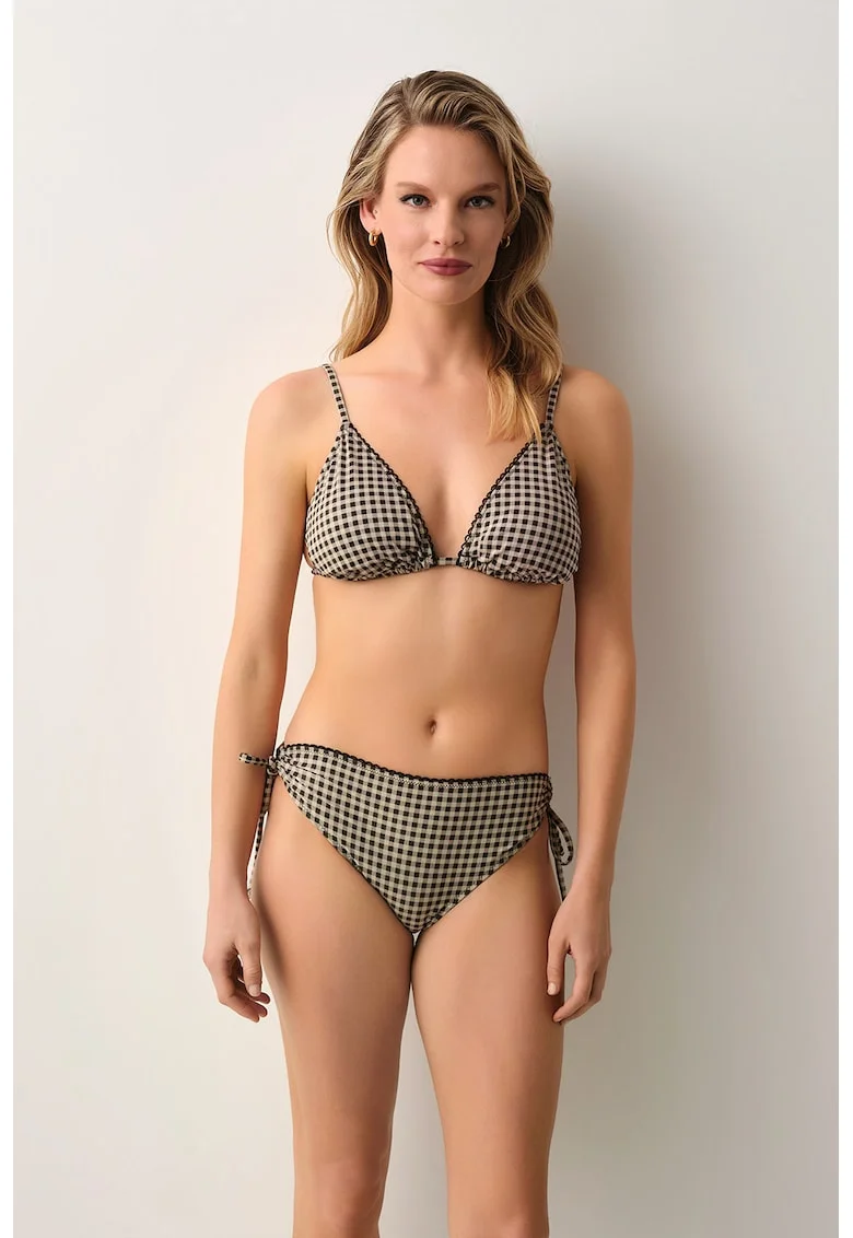Costum de baie cu model in carouri, Negru stins/Alb optic