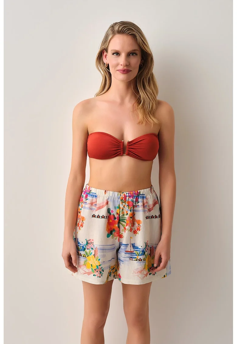 Pantaloni scurti cu design tropical, Multicolor
