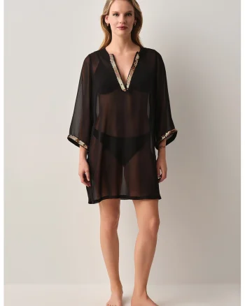 Rochie de plaja cu decolteu in V, Negru