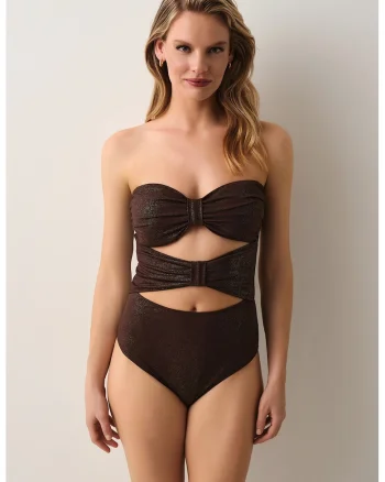 Costum de baie intreg cu decupaje, Maro pamantiu