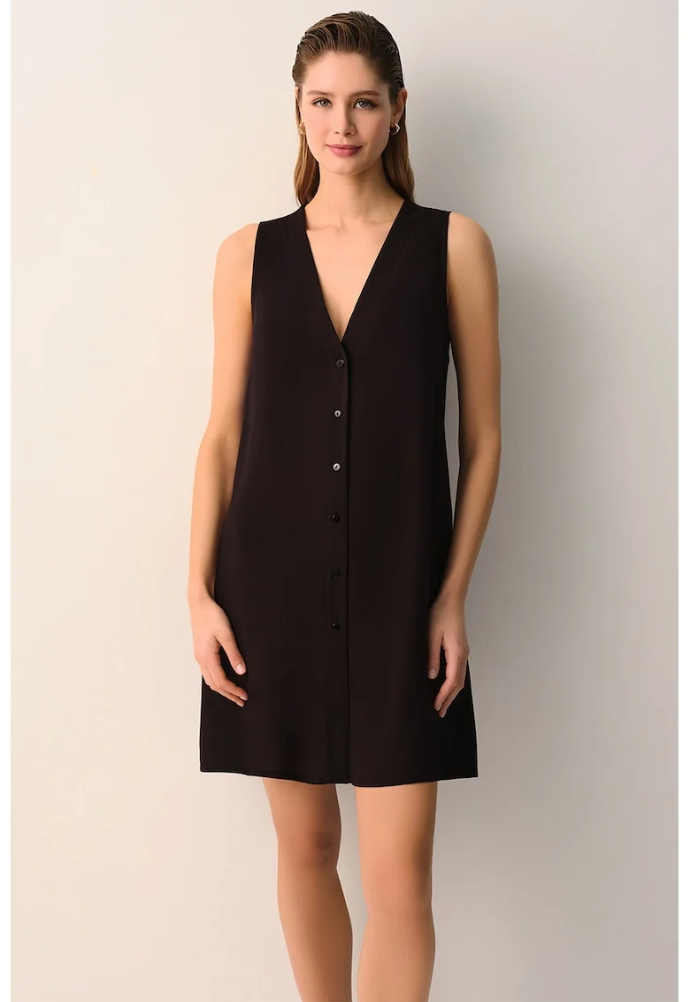Rochie de plaja cu buzunare laterale, fara maneci, Negru