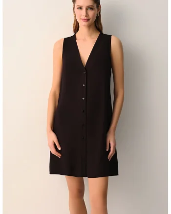 Rochie de plaja cu buzunare laterale, fara maneci, Negru