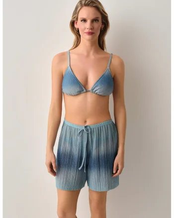 Pantaloni scurti texturati cu snur in talie, Albastru pastel