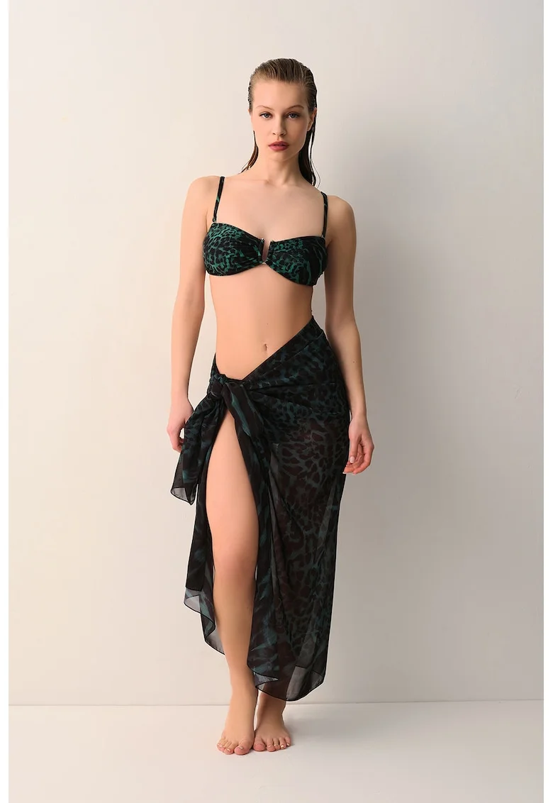 Pareo cu animal print, Negru/Verde padure