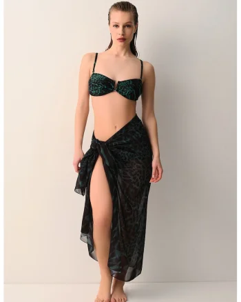 Pareo cu animal print, Negru/Verde padure