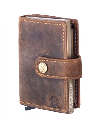 Portofel carduri unisex piele naturala maro antichizat / auriu 7.5 x 10 x 2.5 cm, Vintage,