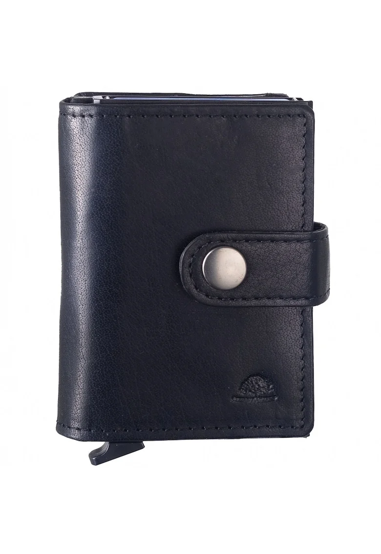 Portofel carduri unisex piele naturala 7.5 x 10 x 3 cm, Vintage,, Negru