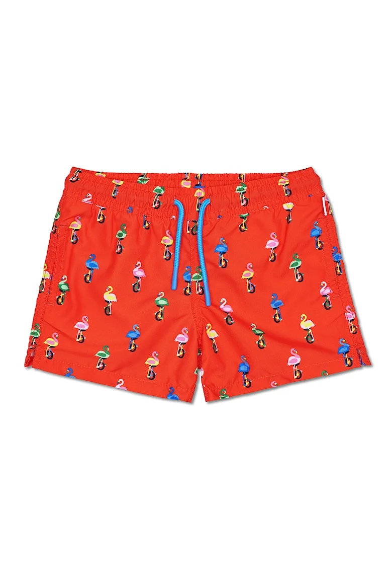 Bermude de baie cu imprimeu flamingo, Verde/Rosu vermillion/Albastru