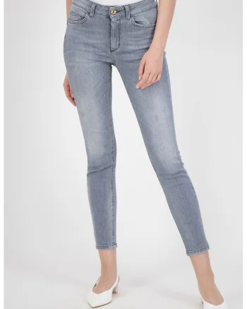 Blugi crop skinny, Gri/Alb murdar