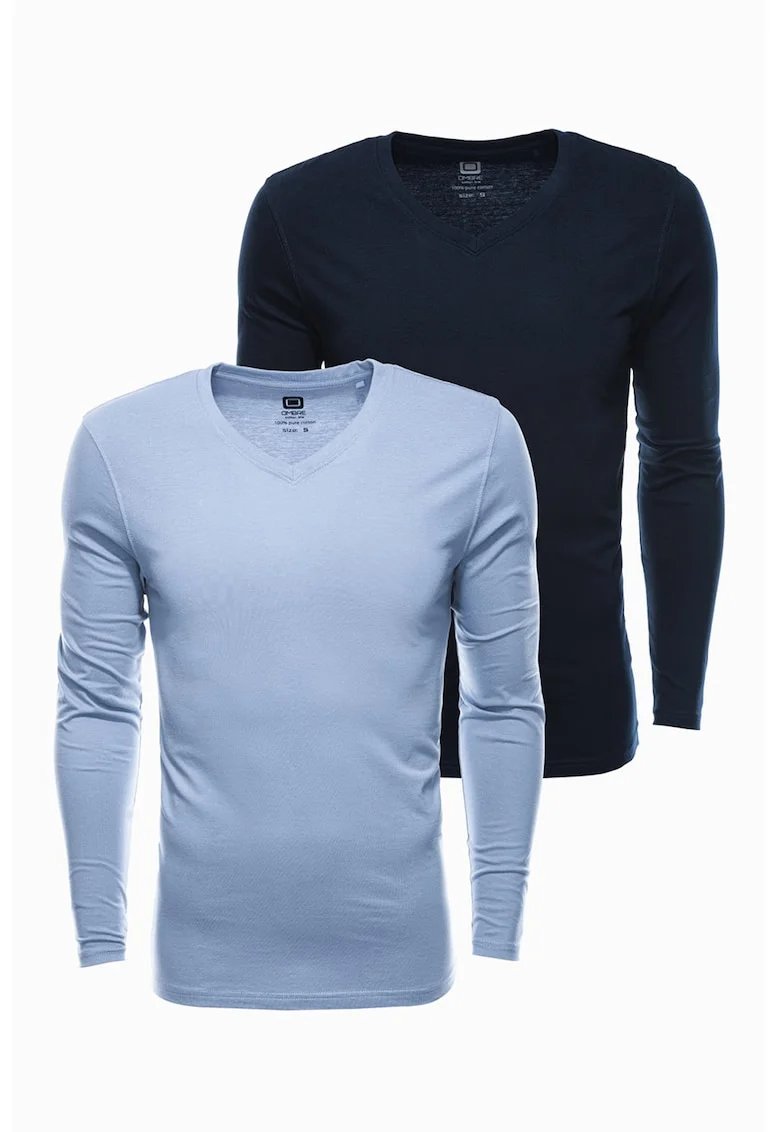 Set de bluze cu decolteu in V - 2 piese, Albastru deschis/Bleumarin