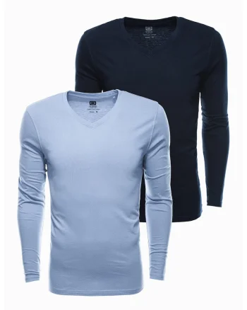 Set de bluze cu decolteu in V - 2 piese, Albastru deschis/Bleumarin