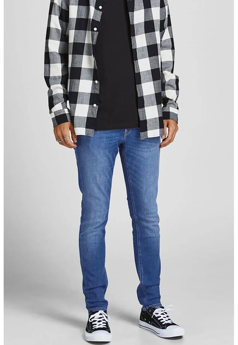 Blugi slim fit cu aspect decolorat, Albastru