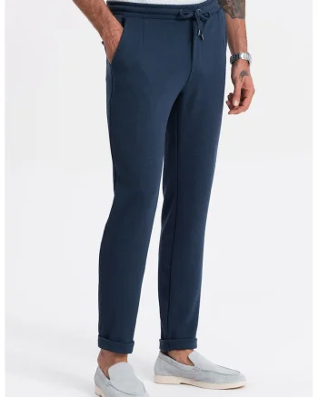 Pantaloni cu talie ajustabila si snur, Bleumarin