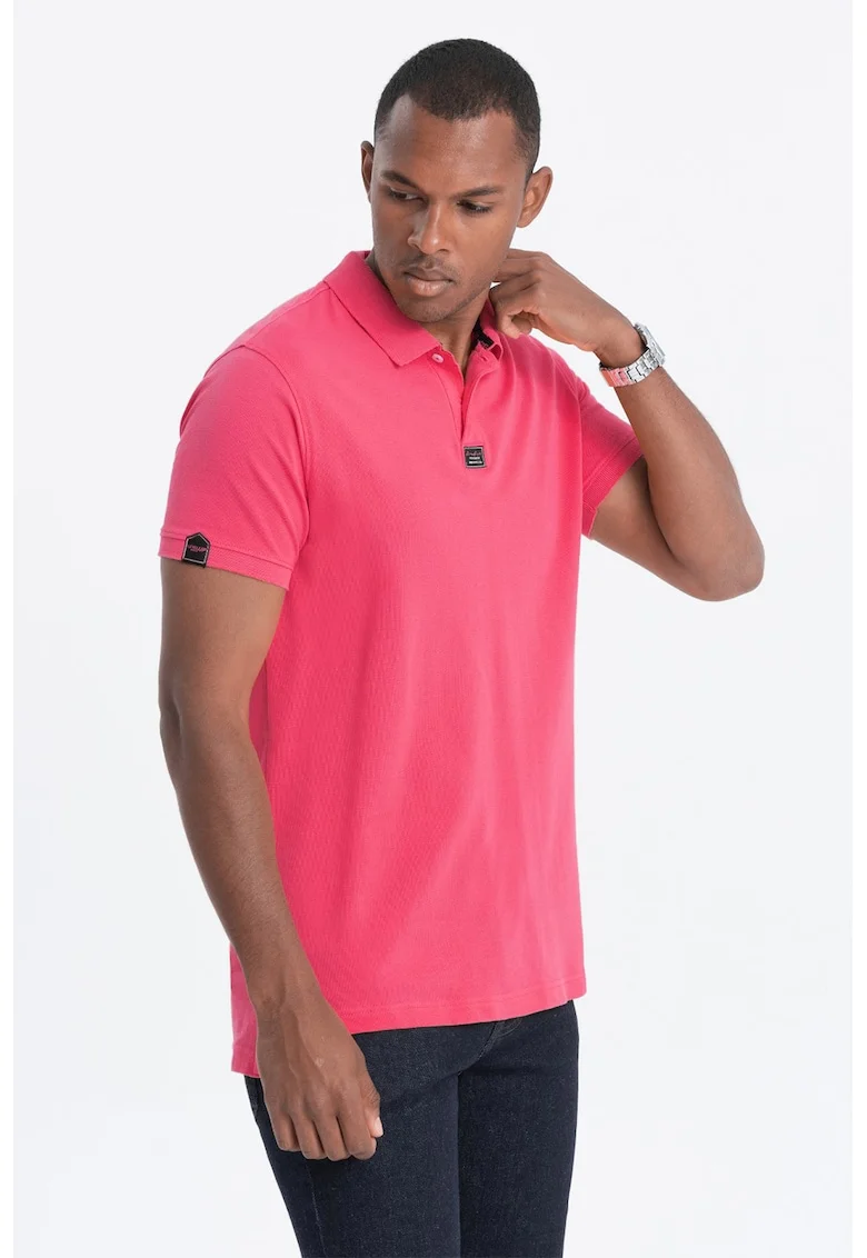 Tricou polo uni de bumbac, Roz aprins