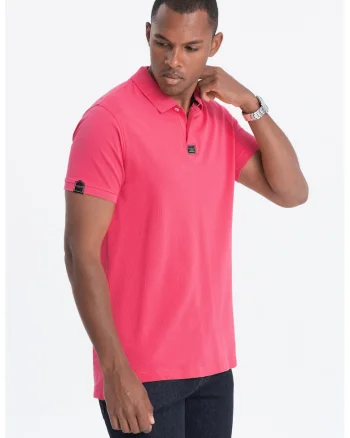 Tricou polo uni de bumbac, Roz aprins