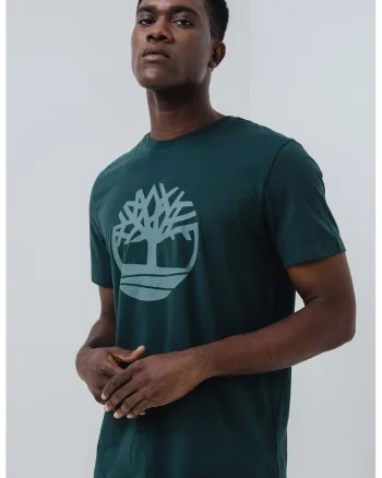 Tricou de bumbac cu imprimeu logo, Verde inchis