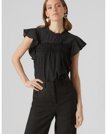 Bluza cu maneci butterfly scurte, Negru