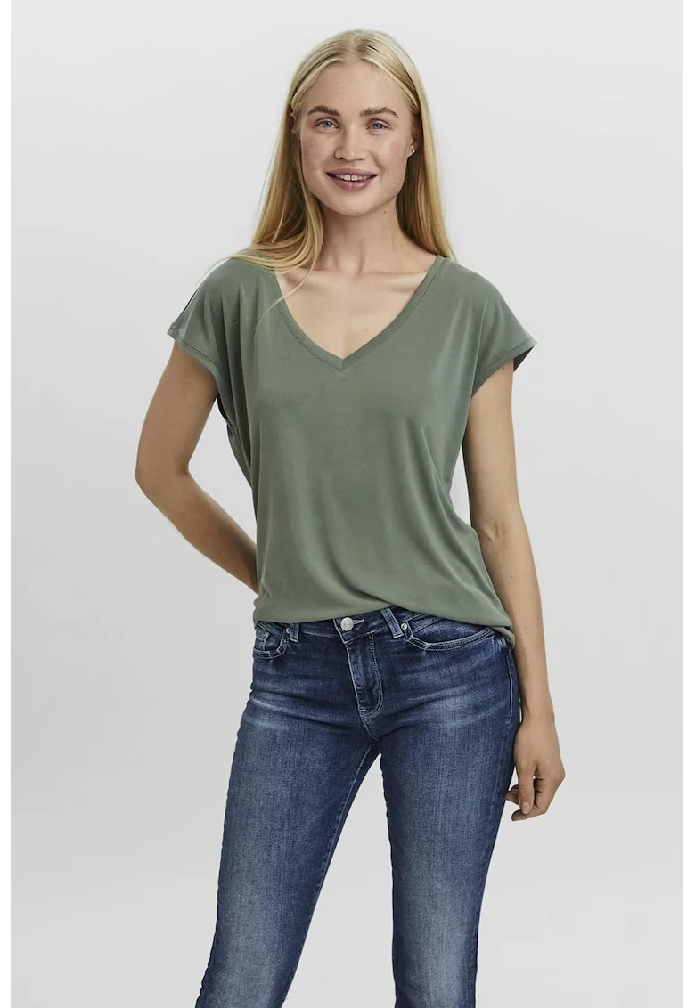 Tricou uni cu decolteu in V, Verde