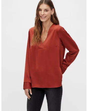 Bluza vaporoasa din satin cu decolteu in V, Portocaliu stins