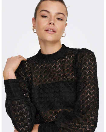 Bluza semitransparenta cu maneci bufante, Negru