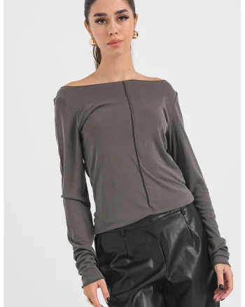 Bluza din amestec de modal cu decoleteu barcuta Maggie, Gri