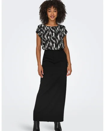 Bluza vaporoasa cu terminatie asimetrica Vic, Alb/Negru/Gri deschis