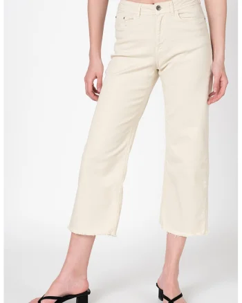 Blugi crop cu croiala dreapta Tonya, Crem