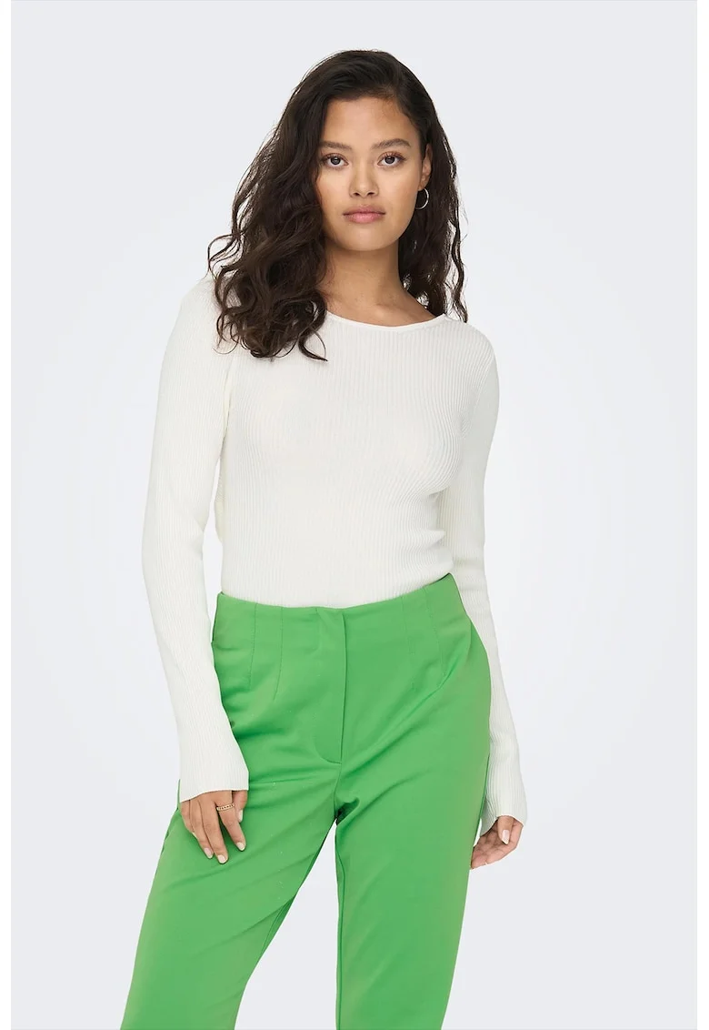 Bluza striata cu decupaj pe partea din spate, Alb